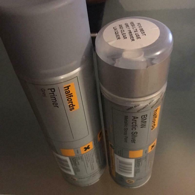 Halfords BMW Arctic Silver paint + grey primer
