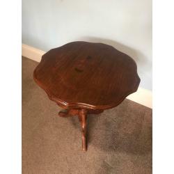 Teak Round Occasional Table / Hall Table with design faded R190 H24in/60cm Dia 21in/54cm R190