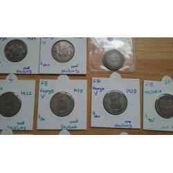 silver one shilling coins king george V queen victoria.