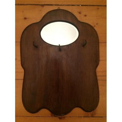 Antique Wooden Key Rack Holder Mirror Wall Hanging Mid Century Art Deco Bauhaus