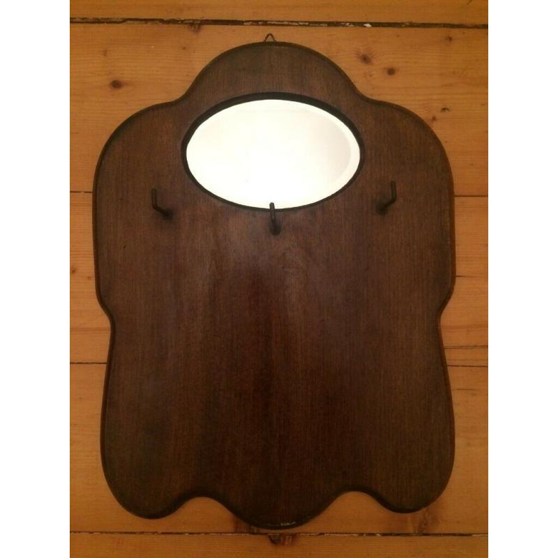 Antique Wooden Key Rack Holder Mirror Wall Hanging Mid Century Art Deco Bauhaus