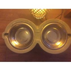 Large double dog bowl table set used