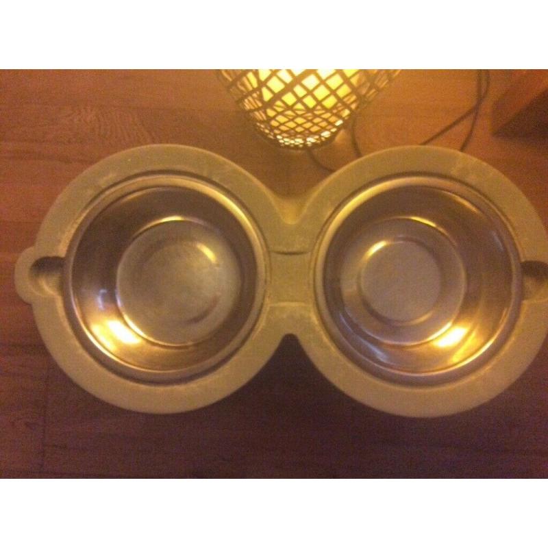 Large double dog bowl table set used