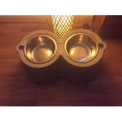 Large double dog bowl table set used