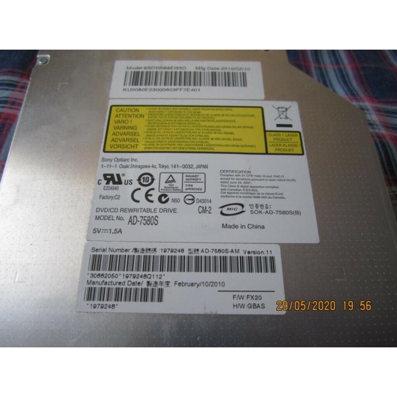 DVD/CD REWRITABLE DRIVE AD7580S TAKEN OUT FROM ACER ASPIRE 5542G SERIES