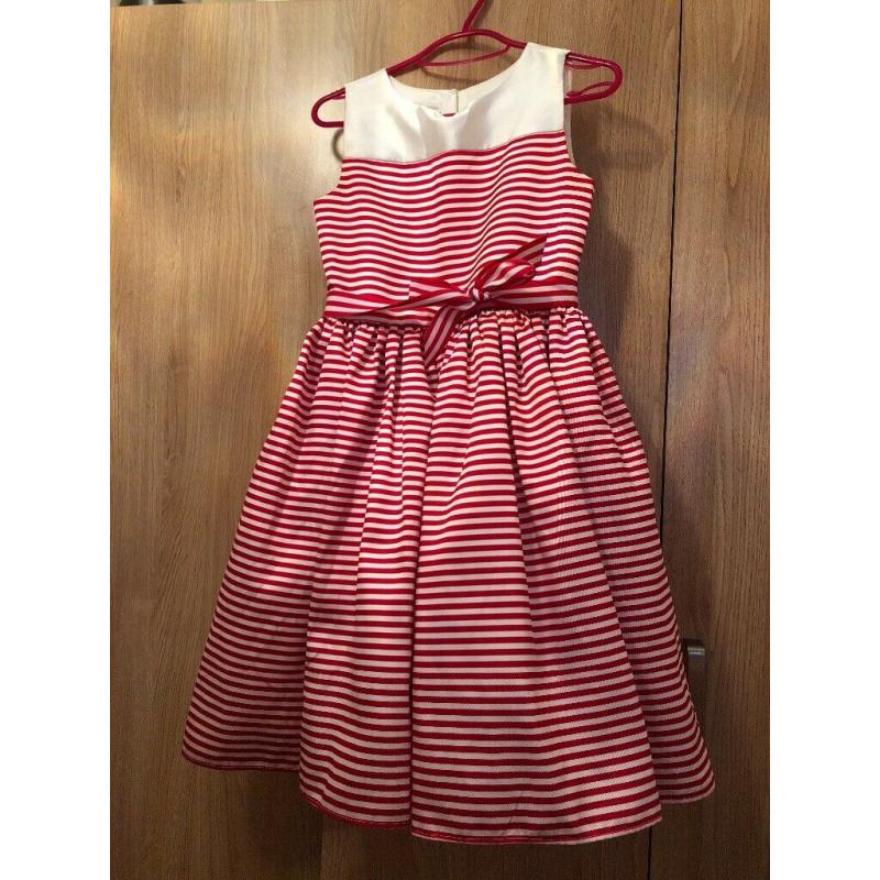Monsoon Girls Pinstripe Dove Dress Red Size 10 Years