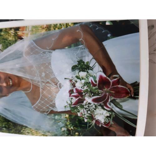 Ivory wedding dress and veil