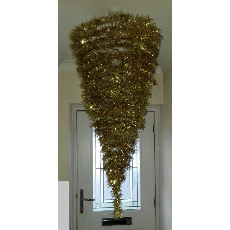 Upside down Tinsel Christmas Tree Chandelier 107cms