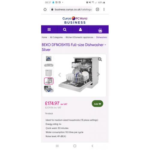 Used Beko Silver Dishwasher Immaculate