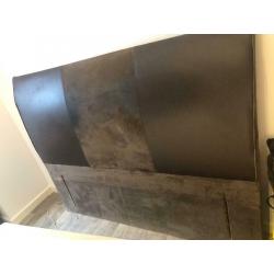 Brown Leather, suede, floor to head solid headboard