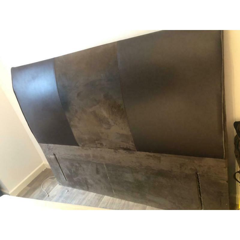Brown Leather, suede, floor to head solid headboard