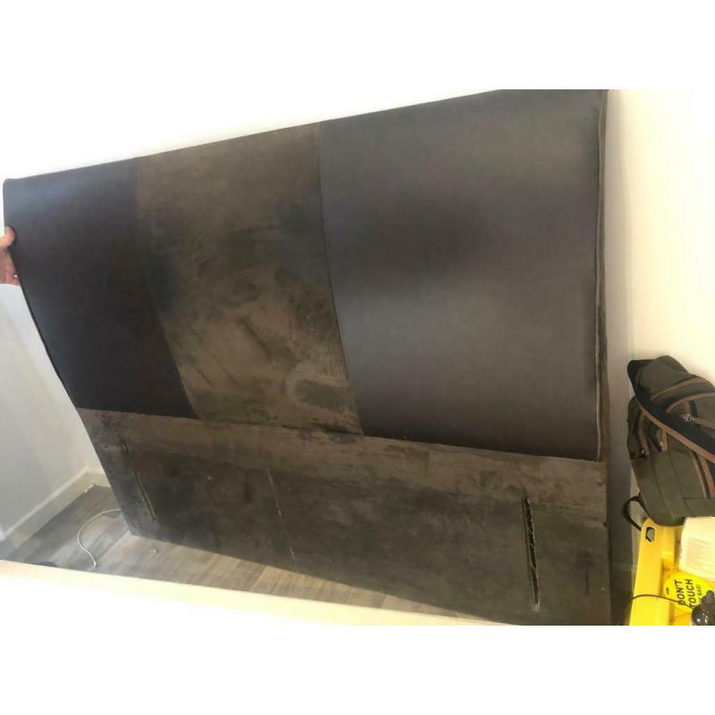 Brown Leather, suede, floor to head solid headboard