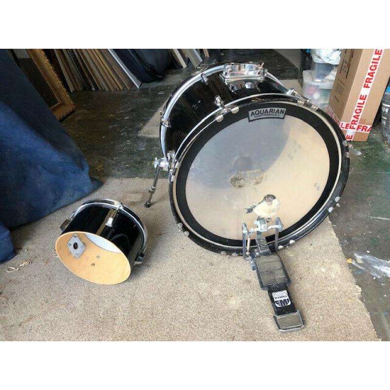 For sale a Percussion Performance Black Bass Drum with 11 inch Tom Tom and a EMI Hamma Pedal.