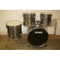 Vintage 1970s Tama Swingstar Black Badge ~ Brushed Silver 4 Piece Drum Kit (22in Bass) Drums Only