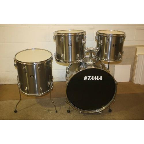 Vintage 1970s Tama Swingstar Black Badge ~ Brushed Silver 4 Piece Drum Kit (22in Bass) Drums Only