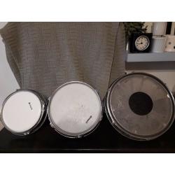 8",10",12" Remo RotoToms with link bar.