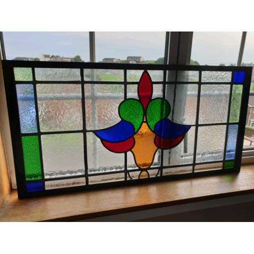 **?185** Antique Stain Glass Window (Framed) 84.5x42.5cm