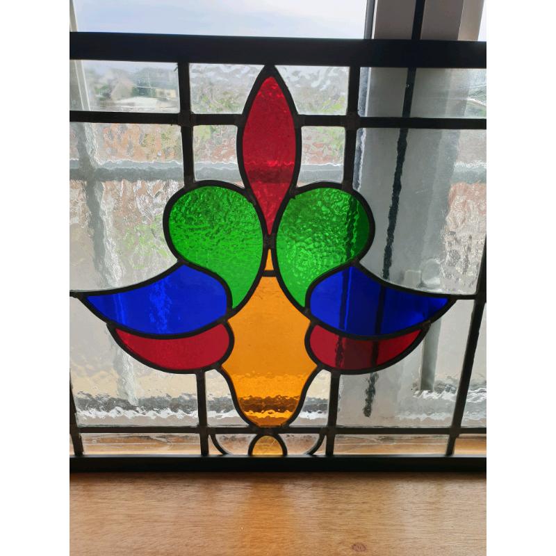 **?185** Antique Stain Glass Window (Framed) 84.5x42.5cm