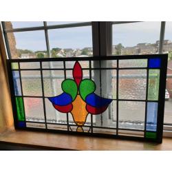 **?185** Antique Stain Glass Window (Framed) 84.5x42.5cm