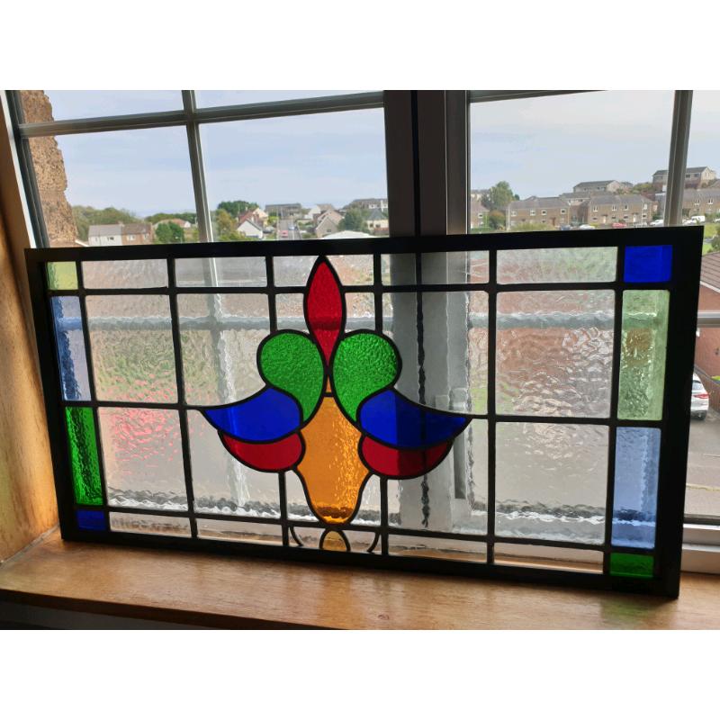 **?185** Antique Stain Glass Window (Framed) 84.5x42.5cm
