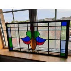 **?185** Antique Stain Glass Window (Framed) 84.5x42.5cm