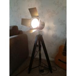 Tripod floor lamp vintage theatre/film style blackwood and brass