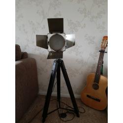 Tripod floor lamp vintage theatre/film style blackwood and brass