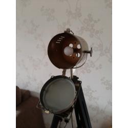 Tripod floor lamp vintage theatre/film style blackwood and brass